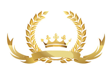Golden crown laurel wreath vector design for logo emblem and royal decoration
