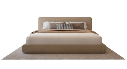 Brown modern bed with brown  bedding  isolated  PNG .3d rendering