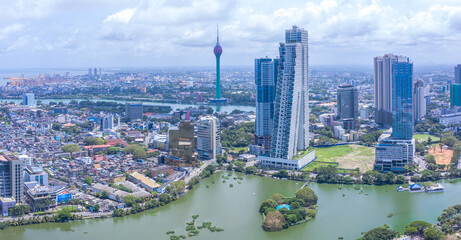 Aerial view of Colombo city on a gloomy day