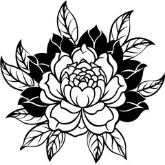 Black and white floral design silhouette isolated on white background