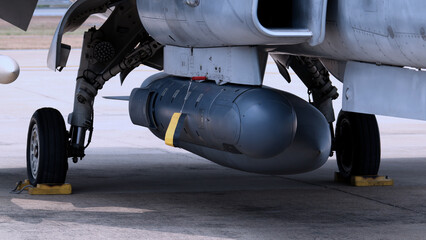 Close up of modern aircraft military fighter jet.