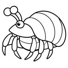 Cute cartoon hermit crab silhouette isolated on white background