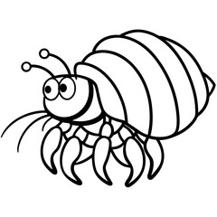 Cute cartoon hermit crab silhouette isolated on white background