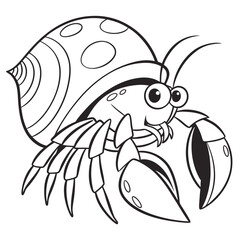 Cute cartoon hermit crab silhouette isolated on white background