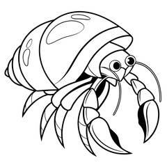 Cute cartoon hermit crab silhouette isolated on white background