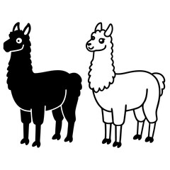 Fototapeta premium Two llamas one black silhouette one outline isolated on white background