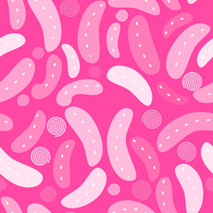 Seamless pattern with bright pink curved abstract shapes and spirals on a vibrant pink background. A bold, energetic design perfect for kids' prints, fabric, and fun packaging.