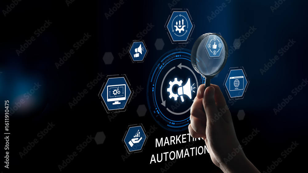 Aufkleber marketing automation diagram showcase ai-driven campaign workflow, highlight marketing automation, d