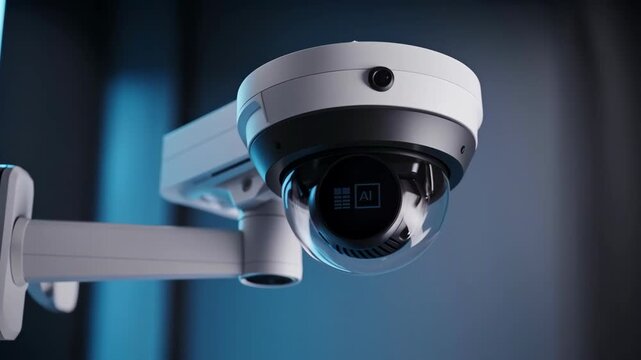 AI security camera with edge technology mounted wall for advanced surveillance and monitoring modern environment using smart device and innovative