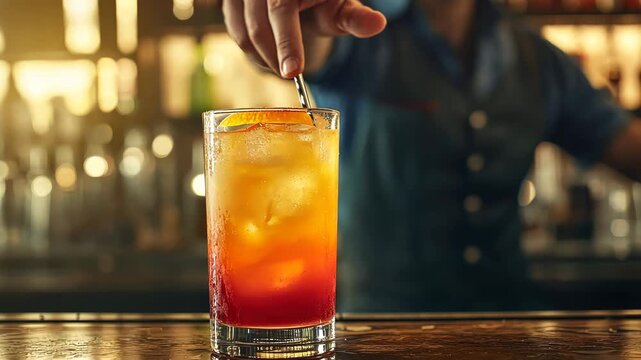 Multicolored cocktail on the background of the bar. Selective focus. drinks.