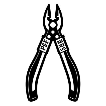 Black silhouette of pliers with pfe and ers text isolated on white background silhouette