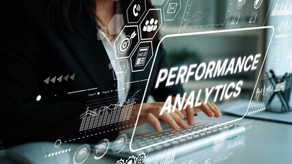 Businesswoman Utilizing Digital Performance Analytics for Data-Driven Decision-Making in Modern...
