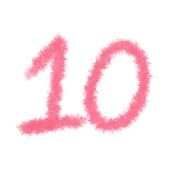 Fluffy Hairy Pink Number 10 PNG, Furry Font Digits Isolated on Transparent Background