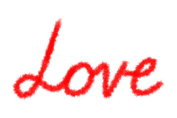 Red Love handdrawn lettering, handwritten word love in fur brush, Love Typography png isolated on transparent background