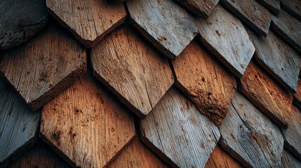 Weathered wooden roof shingles with natural grain patterns
