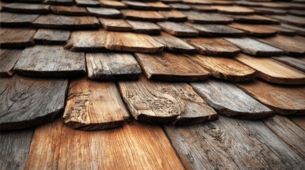 Weathered wooden roof shingles with natural grain patterns