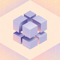 Obraz premium An Isometric Assembly of Seven Cubes Revealing a Luminous Core