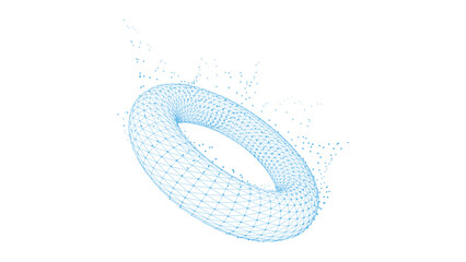 Abstract Blue Wireframe Torus with Disintegrating Particles.