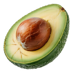 Vibrant green avocado half with smooth brown pit and creamy yellow flesh fruit