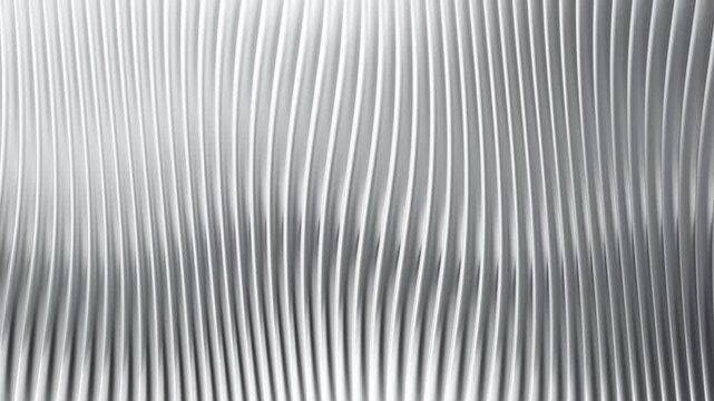 Metal corrugated texture with ribbed glass background and steel sheet pattern. Abstract silver 3D window with fluted panel stripes. Premium ripple wall with frosted polycarbonate and acrylic surface.