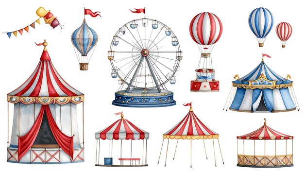 Watercolor carnival amusement park collection