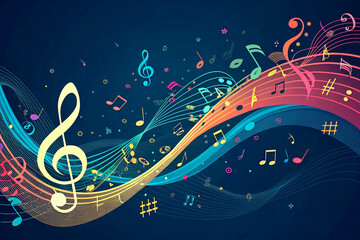 Vibrant Treble Clef with Colorful Musical Notes and Symbols. AI Generative