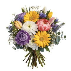 Obraz premium Vibrant Spring Bouquet With Yellow Gerbera Tulips And Ranunculus flowers
