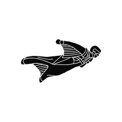 Dynamic silhouette of wingsuit flyer soaring through air, capturing the thrill of extreme sports and adventure