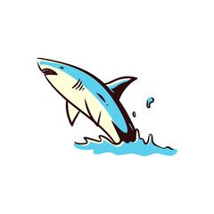 Dynamic cartoon shark jumping from ocean waves with open jaws, ready to attack or play, exciting and fun