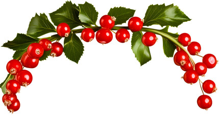 Red berries with green leaves arranged in a natural arch