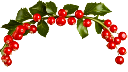 Red berries with green leaves arranged in a natural arch