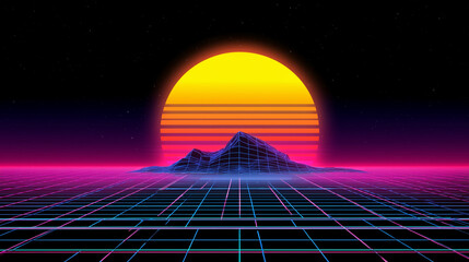 Retro 80s synthwave grid