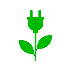 Minimal abstract plug with green leaves representing eco energy in clean flat style