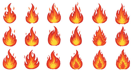 Realistic cartoon flames in high detail, perfect for alert signs, warning symbols, and decorative fire-themed artwork or icons