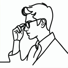 the man adjusts his glasses