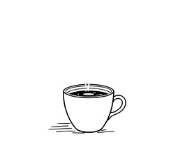 Obraz premium Morning Coffee Cup: A simple line art illustration depicts a steaming cup of coffee on a table, showcasing its warm, inviting aesthetic in a monochrome style.