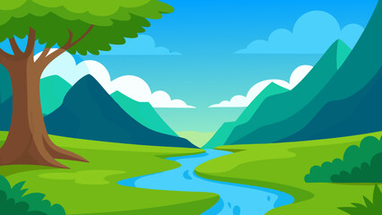 Fototapeta premium Picturesque 2D cartoon art background scene depicting a serene view