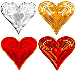 set of heart shaped golden hearts, Jewelry Design, 3D Luxury Wall Art Ornament. Ideal for wall art design, luxury branding, fashion and decorative themes.