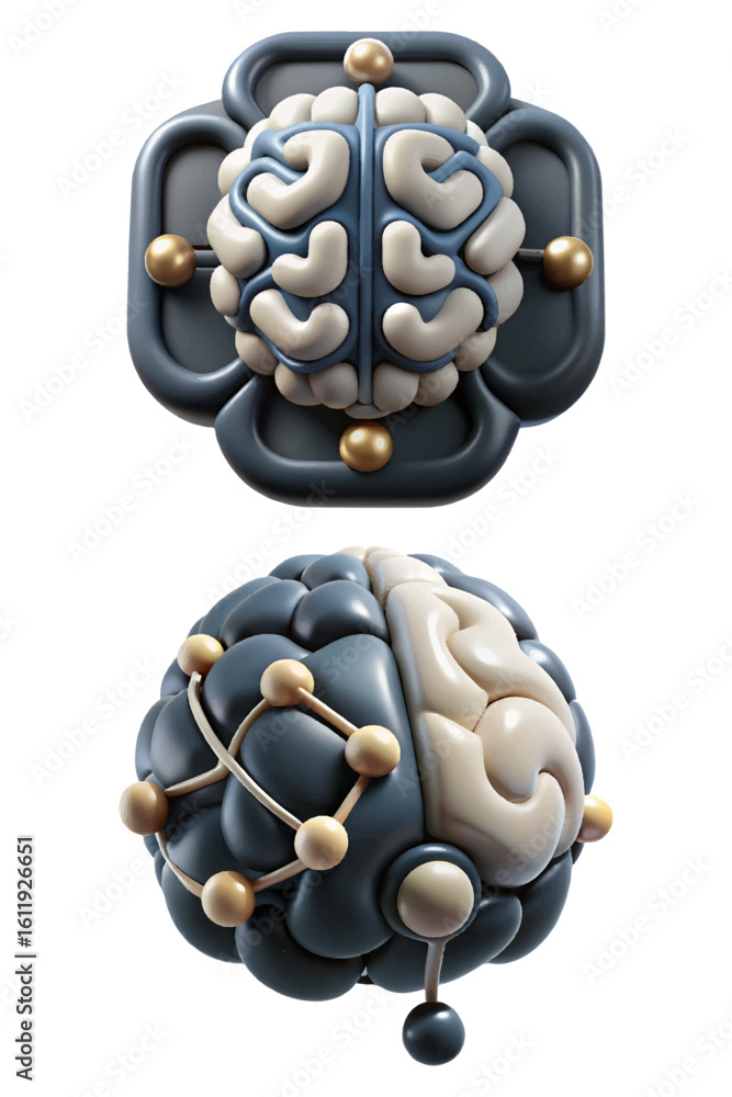 Poster 3d artificial intelligence brain icons, modern brain concept showcasing neural network connections f