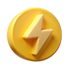 3d yellow lightning bolt icon isolated on transparent background