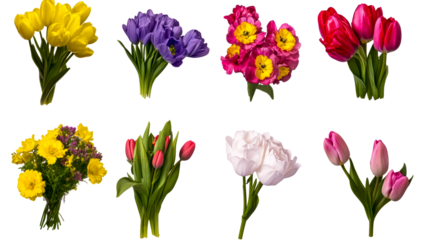 Beautiful variety of flower bouquets with bright colors and shapes