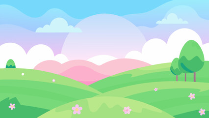 Fototapeta premium spring landscape with mountains and clouds