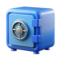 3d blue safe isolated on transparent background