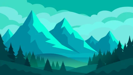 Fototapete Rund landscape with mountains and trees © Sudip