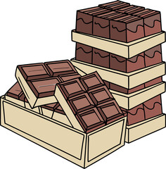 Vector Illustration of Chocolate Box with Bars and Box with Mini Chocolate Cake Slices