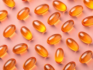 Translucent orange oval gel capsules pattern amber