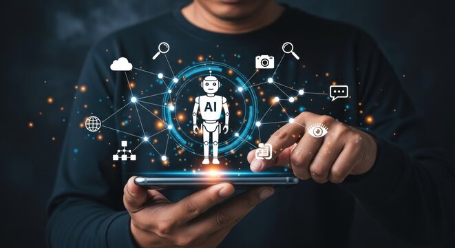 Artificial intelligence ai technology concept on mobile phone interface