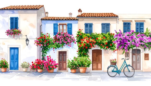 Watercolor Mediterranean Street Scene