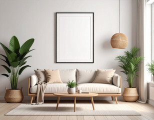 Vertical Poster Frame Mockup in Living Room 