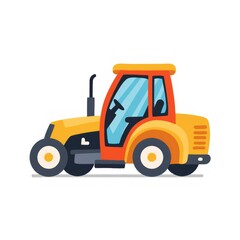 Fototapeta premium Yellow and orange tractor with open door in flat design style 